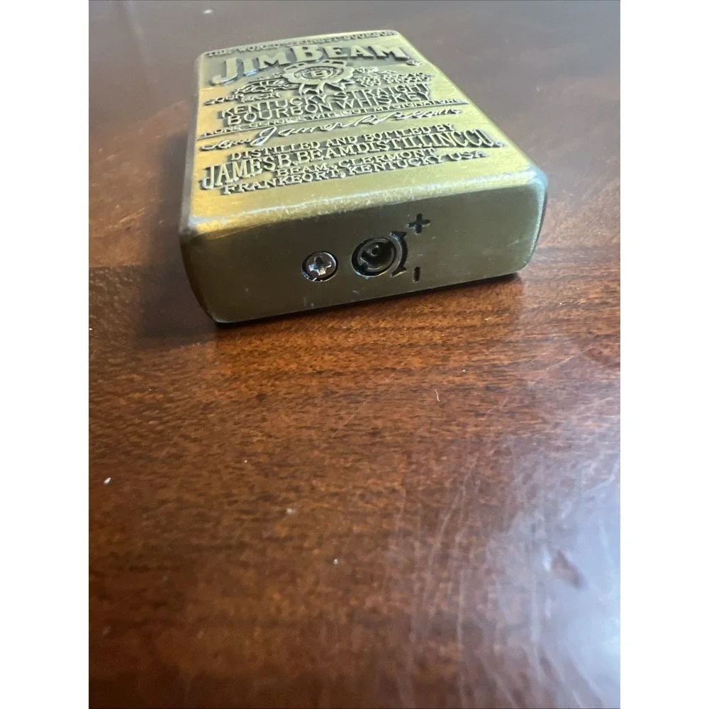 SOLID BRASS CIGARETTE LIGHTER JIM BEAM BOURBON WHISKEY LOGO Vtg‎